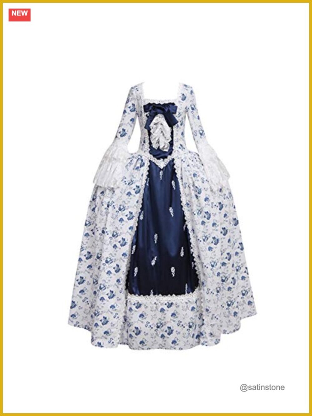 Victorian Rococo Maiden Costume Dress Lace Trim Floral Print Retro Cosplay